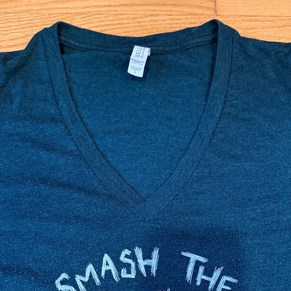 Bella Canvas Teal Graphic V-Neck Tee - Smash the Demon Lizard Patriarchy - Picture 3 of 5